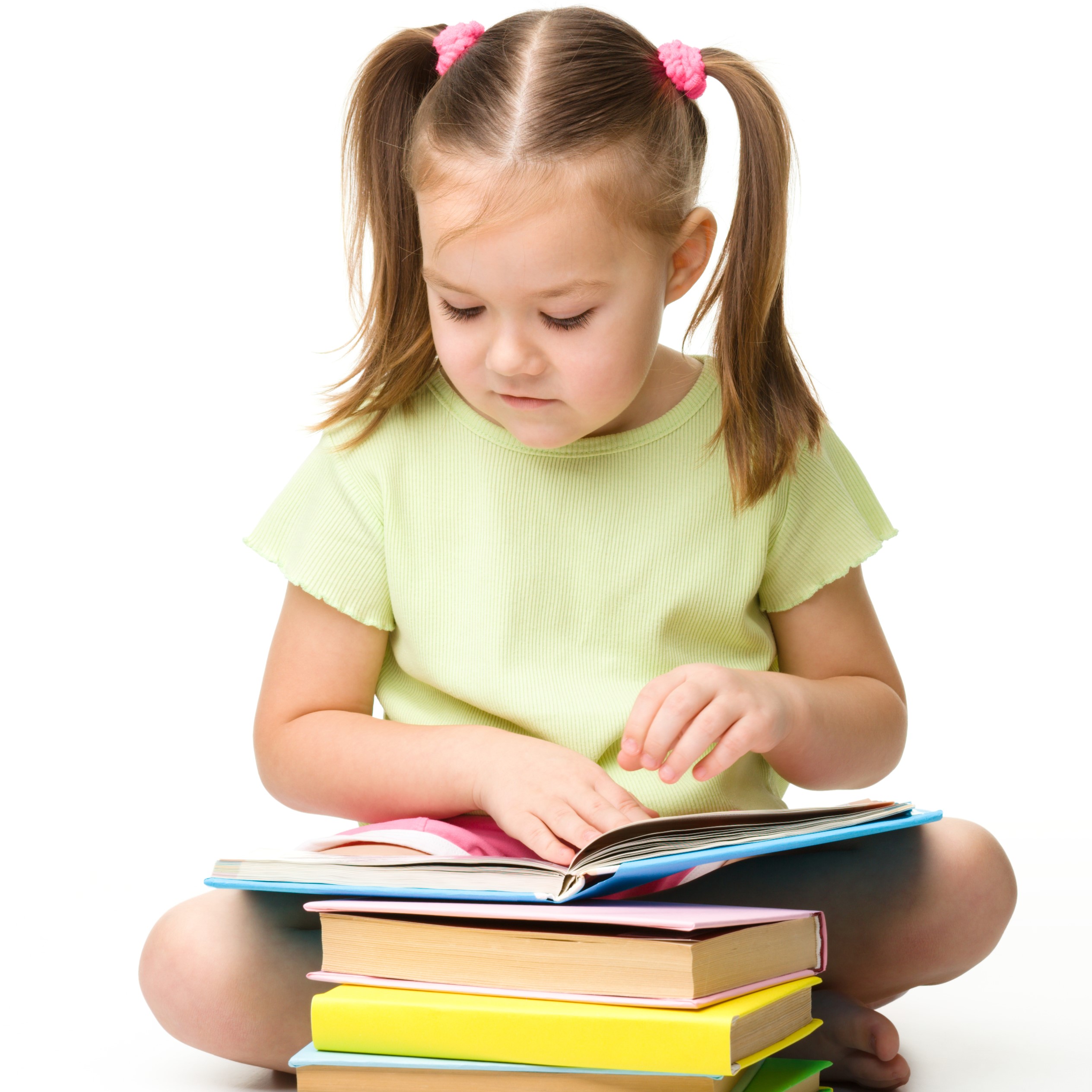 Young girl with reading books